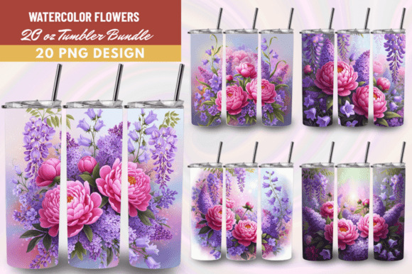 Download Watercolor Flowers Tumbler Wrap PNG Bund - Watercolor flowers Collection