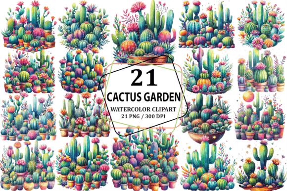 Download Watercolor Cactus Garden Clipart PNG - Watercolor cactus Collection