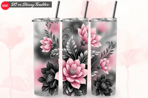Download Pink and Grey Floral Bloom Tumbler Wraps - Bloom Collection