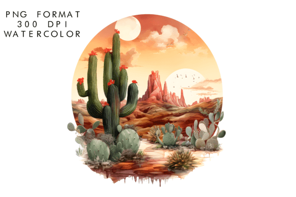 Download Watercolor Cactus Sunset Sublimation - Watercolor cactus Collection